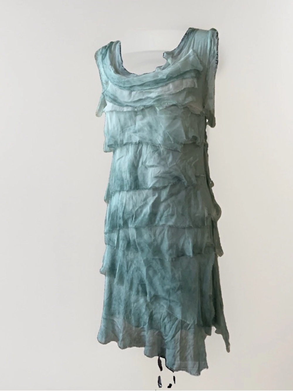 NWT Italian Mercantile Aqua Layered Raw Edge Silk Lagenlook Fairycore Dress